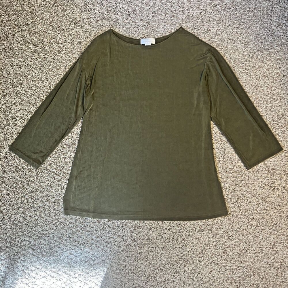 Soft Surroundings Womens Tunic Top Size L Olive Green Acetate Stretch Lagenlook